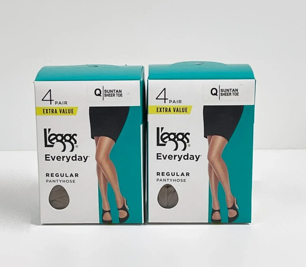 L'eggs Everyday Regular Pantyhose Q Suntan Sheer Toe 8 Pair